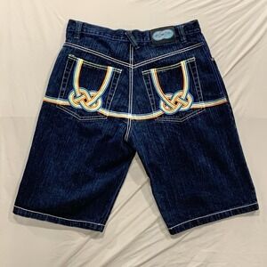 Evolution In Design Men's Jorts Denim Shorts 38 Y2K ‎ Embroidered Skate Grunge